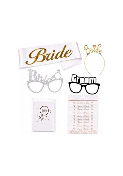 28 Parça Altın Beyaz Bekarlığa Veda Parti Aksesuar Seti Bride To Be Seti