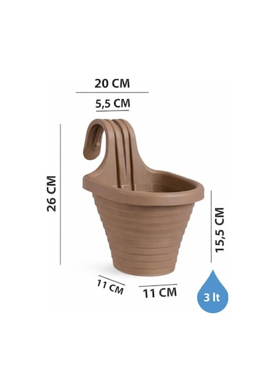 Omnipazar So-tom3 Tombik Askılı Balkon Saksı 3 Litre No: 3 Mocha