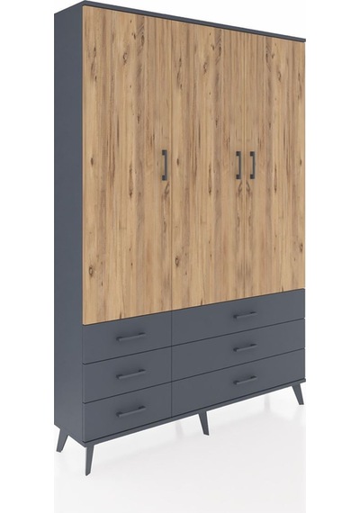 Arges Dolap 5 Raflı 6 Çekmeceli Tek Askılı 132x30x195 Antrasit-çam/antrasit Atlas Çam/antrasıt Arges Dolap 5 Raflı 6 Çekmeceli Tek Askılı 132x30x195 Antrasit-çam/antrasit Atlas Çam/antrasıt