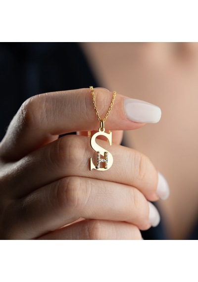 925 Ayar Gümüş İki Harfli Kişiye Özel Kolye Gold