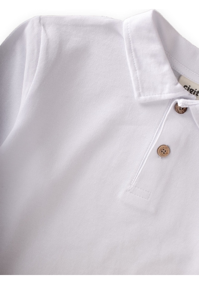 Cigit Polo Yaka Uzun Kollu T-shirt 5-12 Yaş Kırık Beyaz