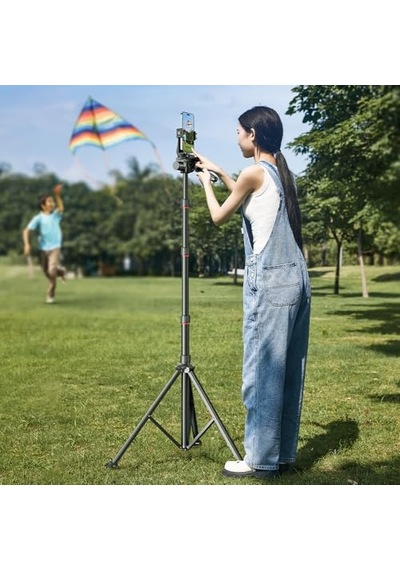 Ayrex Coverzone 1.9 Metre Alüminyum Tripod Telefon Standı, 360 3d Başlık, Bluetooth Uzaktan Kumanda 10m, Telefon K