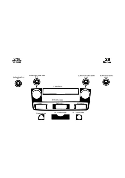 Renault Master Movano İnterstar Torpido Kaplama 2003-2009 28 Parça Piano Black