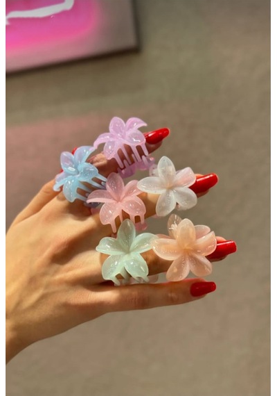 3 Adet Renkli 3,5cm Lotus Çiçeği Mandal Toka Çok Renkli