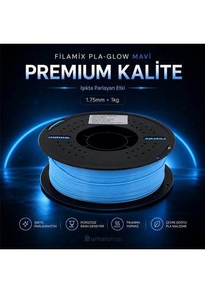 Filamix Pla Glow Mavi Filament 1.75mm 1kg Karanlıkta Parlayan