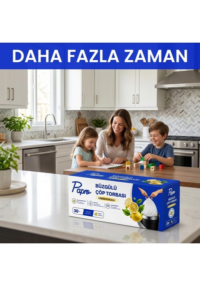 Limon Kokulu Orta Boy Çöp Poşeti 30'lu, 55x60 Cm, Dayanıklı Mutfak Çöp Torbası