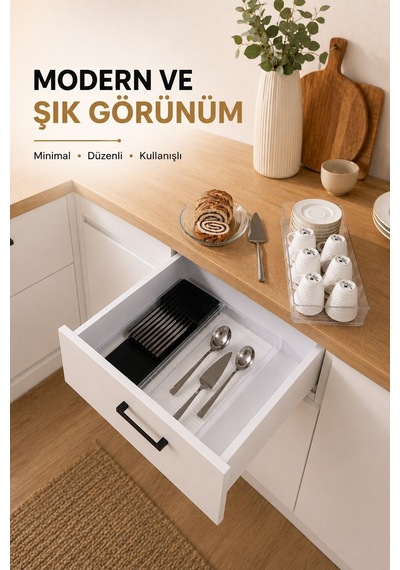 Çekmece İçi Bıçaklık Organizer Bölmeli Mutfak Düzenleyici Siyah S-11029