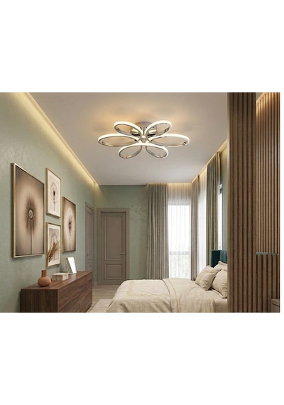 3 Renkli Yonca 6 Lı Krom Plafonyer Salon Mutfak Çocuk Odası Yemek Masası Ve Antre İçin Modern Led
