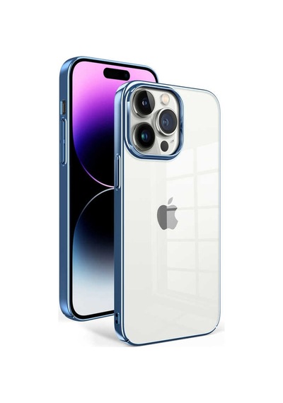Kilifone - Apple Uyumlu iPhone 14 Pro Max - Kılıf Arkası Şeffaf Kenarları Renkli Sert Sun Kapak - Mavi Açık