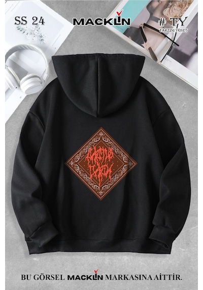 Macklin Unisex Kadın Erkek Cactus Jack Halı Özel Tasarım Baskılı Kapşonlu Sweatshirt Siyah Mck0854 Siyah