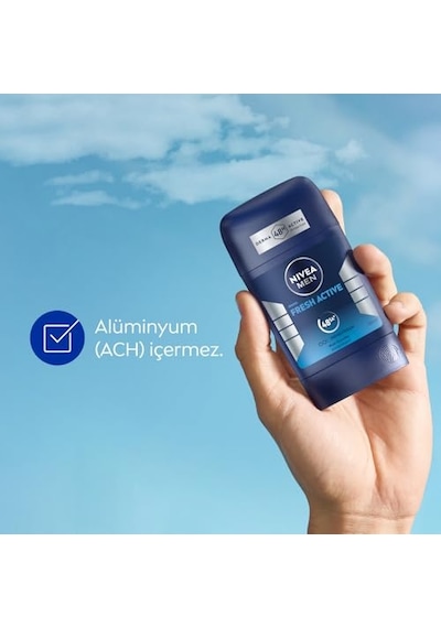 Men Erkek Stick Deodorant Fresh Active 50 Ml, Ter Ve Ter Kokusuna Karşı 48 Saat Deodorant Koruması, Okyanus Özleri,a