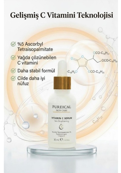 Pureical C Vitamini Serum %5, Aydınlatıcı, Leke Karşıtı Ve Anti-aging Bakım 30 Ml