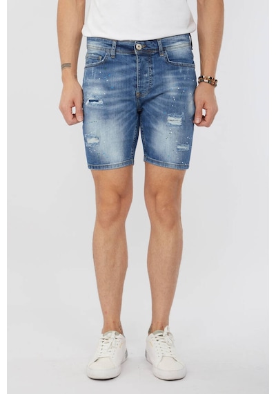 Markapia Erkek Boyalı Jean Kısa Şort Mavi 001