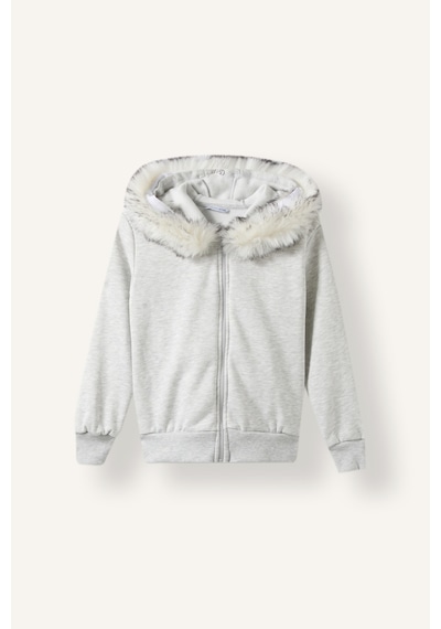 Defacto Kürklü Kapüşonlu Basic Fermuarlı Hırka Sweatshirt Kız Çocuk I6883a826augr421 Gri-gr421