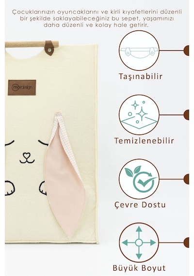 Keçe Çocuk Oyuncak/kirli Çamaşır Depolama Sepeti, Çok Amaçlı Saklama Sepeti, Morbunny Serisi Bej