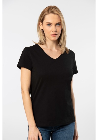 Wtshirt Siyah Venice Kısa Kollu V Yaka Kadın T-shirt 001