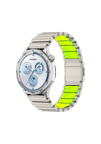Huawei Watch Gt2 46mm Uyumlu Kordon Metal Kasa Silikon İç Kısım Tasarım Gümüş-yeşil