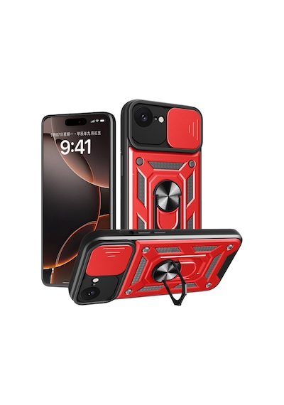 Apple iPhone  Uyumlu-  16e Kılıf Pars Lens Yüzüklü Silikon - Kırmızı