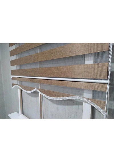 Bambu Koyu Ahşap R-16 Zebra Perde Etek Dilimli  Alüminyum Kasa Acı Kahve 10 x 100