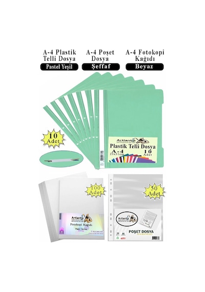 Telli Dosya Plastik A4 10 Lu Poşet Dosya 50 Li A4 Fotokopi Kağıdı 100 Adet 1 Paket Ekonomik Kaliteli Şeffaf Kapak Dosya Mavi - Pembe