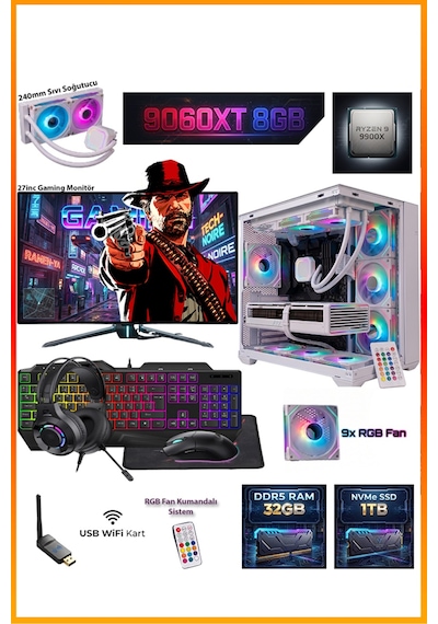 Comloji CMLJ37 R9-9900X 32 GB 1 TB SSD RX9060XT 27" Free Dos Masaüstü Oyuncu Bilgisayarı