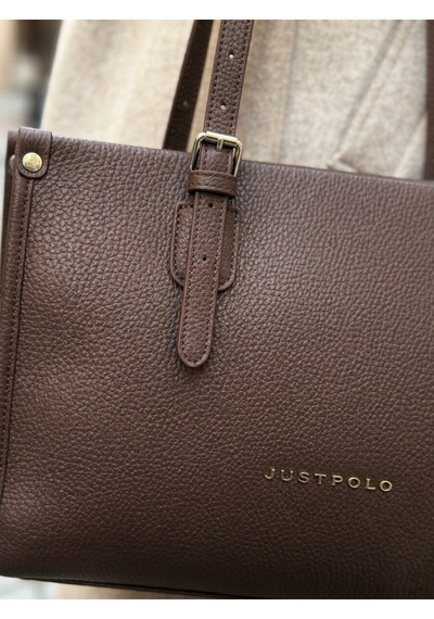 Just Polo Kadın Yeni Sezon Yumuşak Deri Büyük Boy Fermuarlı Lüks Tasarım El Çantası Shopper Kahverengi