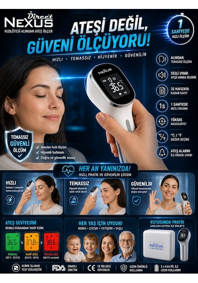 Temassız Kızılötesi Ateş Ölçer 1 Saniyede Hızlı Ölçüm Lcd Ekranlı Dijital Termometre