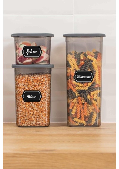 12'li Vakumlu Silikon Kapaklı Kare Baharat Saklama Kabı Seti - 12x 0.65 Litre Antra Plastik Gri Diğer