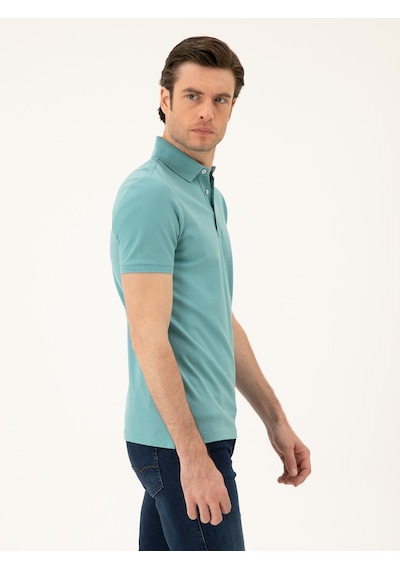 Mint Melanj Slim Fit Polo Yaka Merserize T-shirt Yeşil