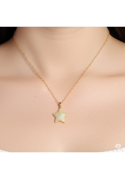 Çelik Zirkon Taşlı Yıldız Model Gold Renk Kadın Kolye 10351 Çok Renkli