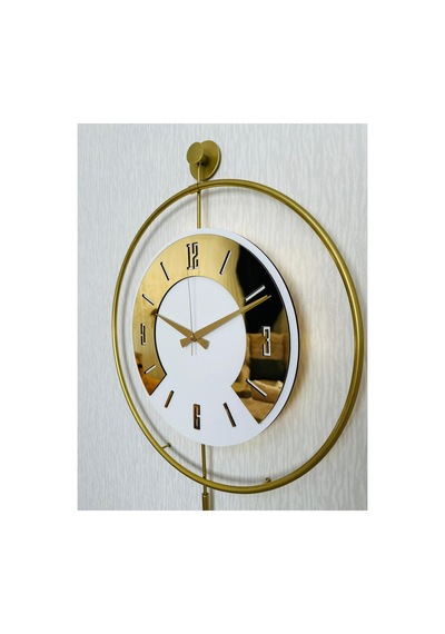 Pey Aksesuar 50x70 Cm Metal Pleksi Ahşap Ve Işığın Muhteşem Uyumu Duvar Saati Dekoratif M54-gold-beyaz-goldpleksi