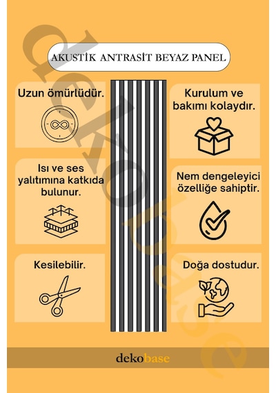 Antrasit-beyaz 60x270 Cm Yeni Nesil Akustik Ahşap Duvar Paneli