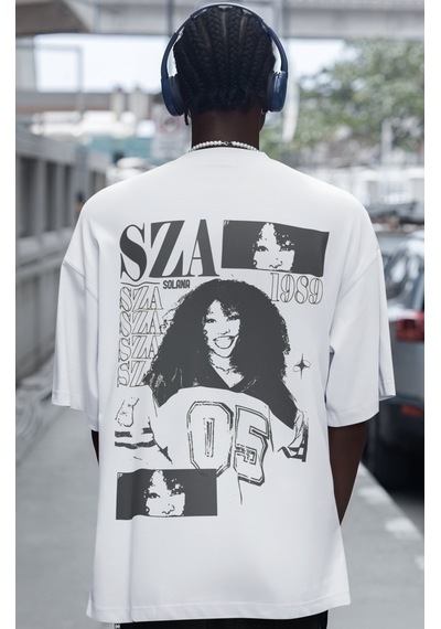 Sevbano Sza Rapper 1989 Şarkıcı Sırt Baskılı Unisex Oversize Tişört Beyaz