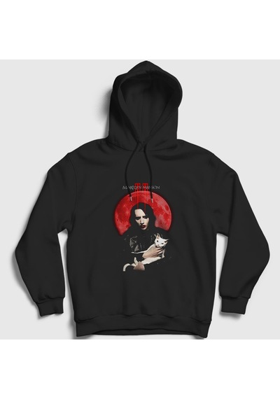 Presmono Unisex Blood Moon Marilyn Manson Kapüşonlu Sweatshirt Siyah
