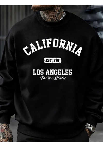 Startmore Tarzsokak Kaliforniya Los Angeles Baskılı Sweatshirt Erkek Sokak Modası Spor Tişörtü Sonbahar Büyük Bed Siyah
