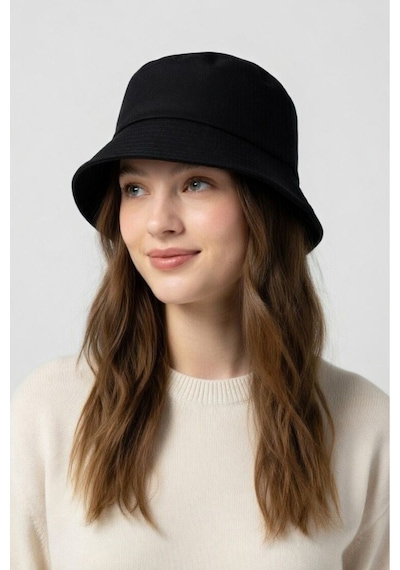Mollycrush Unisex Siyah Bucket Şapka Pamuklu Gabardin Güneş Koruyucu Balıkçı Modeli Siyah