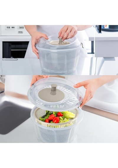 Geniş Hazneli Salata Ve Sebze Kurutucu 4.4 Litre - 360 Dönebilen Çevirmeli Süzgeçli Ve Servis Kaseli Mutfak Ger