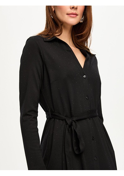 Beli Kuşaklı Örme Gömlek Elbise S26elb025 Us26elb02510 Siyah