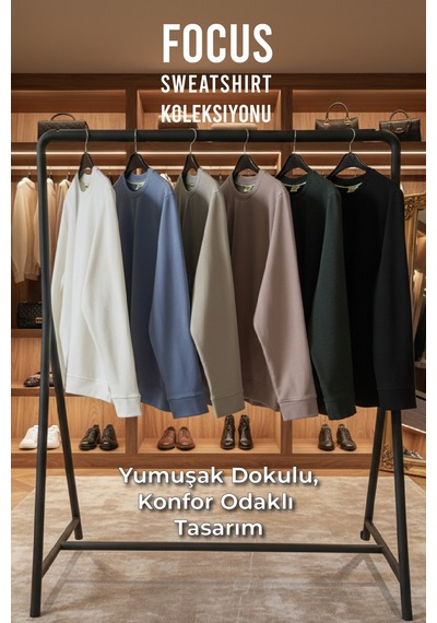 Goffra Erkek Focus Esnek Kumaş Yumuşak Dokulu Günlük Sweatshirt Açık Kahverengi M401-r0342-05