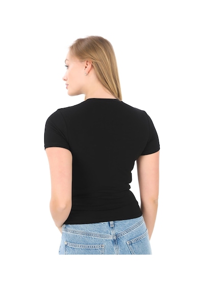 Crop Slim Fit Pamuk Likra Tişört-siyah Siyah
