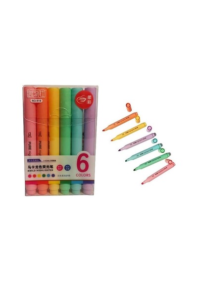 Pastel Renk Fosforlu İşaretleme Kalemi 6'lı Set, İşaretleme Kalemi, Okul Ve Öğrenciler İçin Çok Renkli