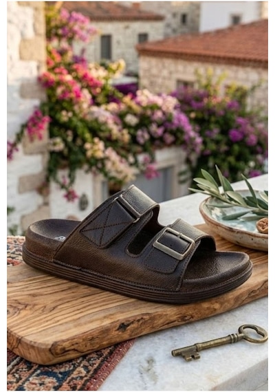 Relaxa Erkek Terlik, Yumuşak, Günlük Terlik, Ev Dışarı Terlik, Rahat Taban Koyu Kahverengi