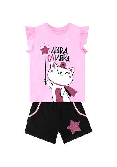 Denokids Abra Catabra Kız Çocuk T-shirt Şort Takım Çok Renkli