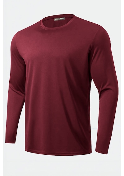 Ghassy Co. Erkek %100 Pamuklu Likralı Esnek Spor Koşu Günlük Antrenman Uzun Kollu Penye T-shirt Bordo