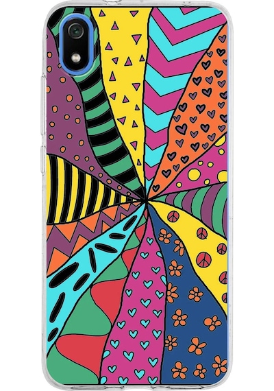 Xiaomi Redmi 7a İle Uyumlu 1mm Slim Fit Retro Renkler 4 Baskılı Şeffaf Kılıf Şeffaf