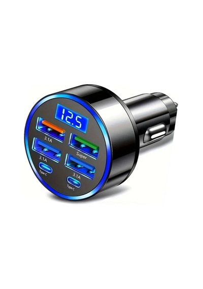 6 Portlu Hızlı Araç Şarj Cihazı 4 Usb + 2 Type-c Çıkışlı Dijital Göstergeli Oto Şarjı Evimdeyokyok