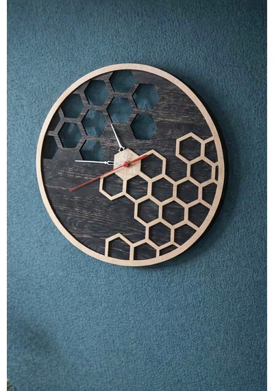Geometrik Modern Ahşap Lazer Kesim 2d Mdf Duvar Saati Ahşap - Siyah