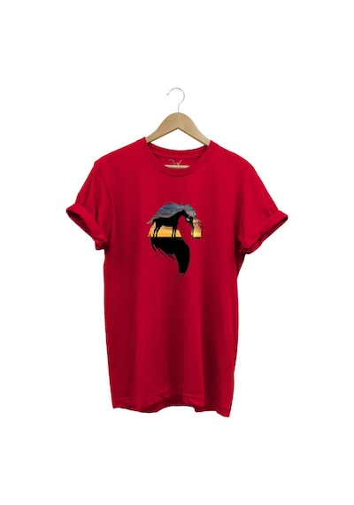 At Ve At Seven Kadın Baskılı %100 Pamuk Regular Fit Bisiklet Yaka Kırmızı T-shirt Kırmızı