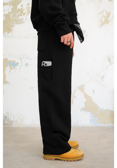 Siyah Cozy Basic Pileli Baggy Eşofman Siyah