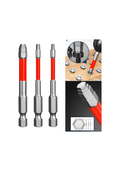 3'lü Set S3 Titanyum Kaplama Altıgen Alyan Tornavida Ucu 1,5-6 Mm Güçlü Mıknatıslı 65 Mm Matkap Ucu 6 Gen Gömme Somun An
